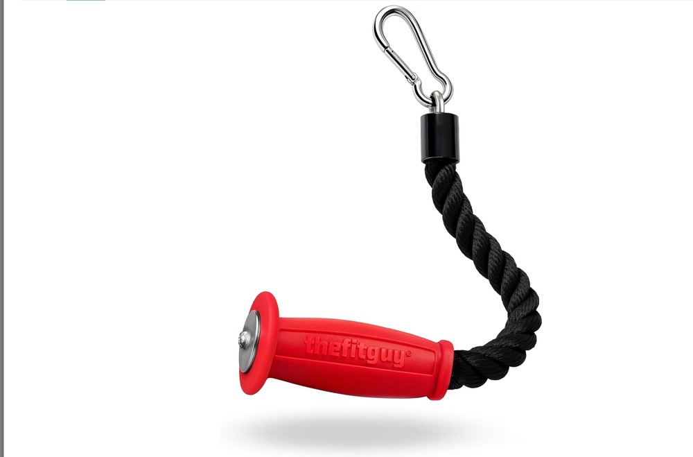 Photo: the red bell-handle single-arm tricep rope