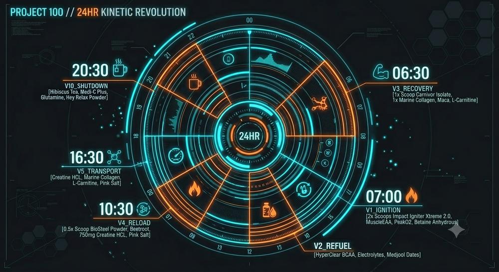 24-hour Kinetic Revolution clock — all vectors plotted by time